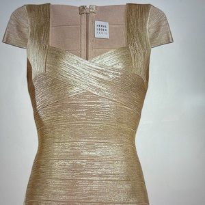 Herve Leger Paris Metallic Cap Sleeve Bandage Dress